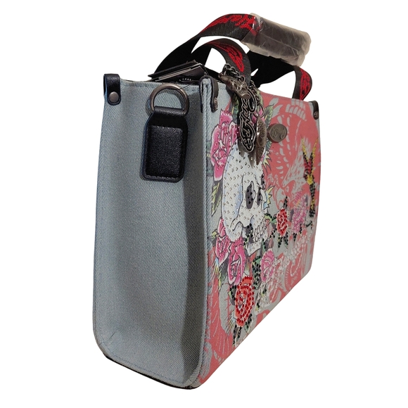Ed Hardy Skull & Roses Rhinestone Tote Bag - Picture 3 of 7